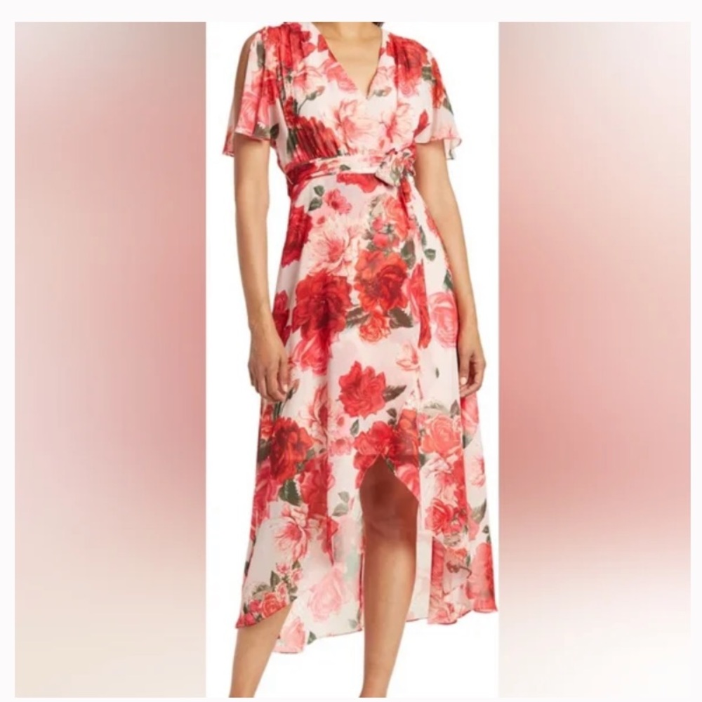 NEW Eliza J High Low floral maxi dress belted 8